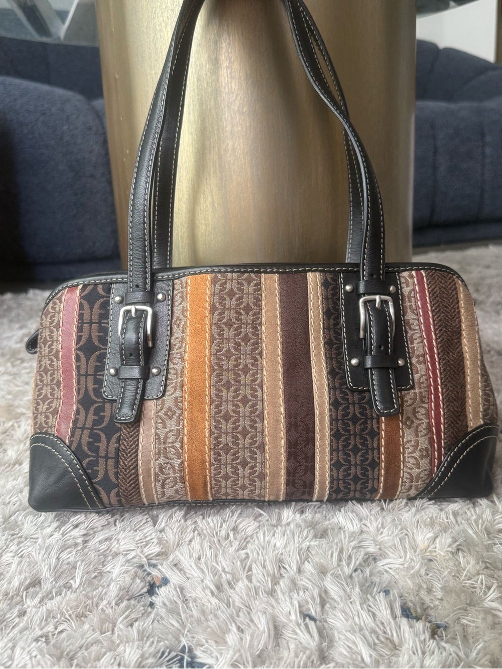 FOSSIL VINTAGE BLACK & BROWN PATCHWORK SHOULDER BAG